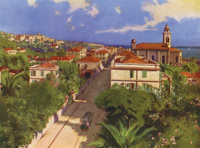 Bordighera, Via Vittorio Emmanuele et Vue Generale (litografía en color) de European School