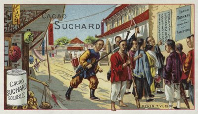 Bóxers en una calle de Pekín, China, Rebelión de los Bóxers, 7 de junio de 1900 de European School