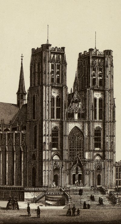 Bruselas: Iglesia de los Santos Miguel y Gúdula (litografía) de European School