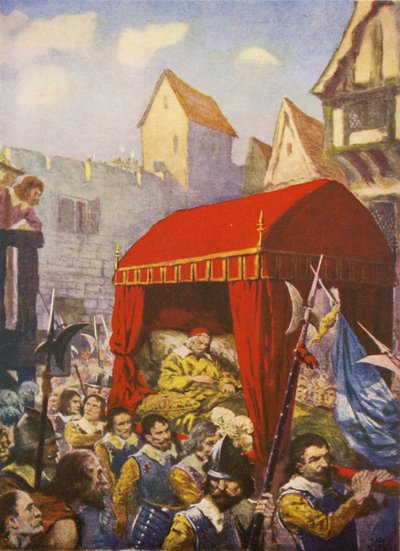 Llegada del cardenal Richelieu a Lyon (litografía en color) de European School