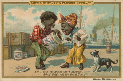 Caricatura africanos prueban el extracto de carne Leibig de European School
