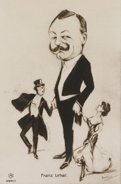 Retrato en caricatura de Franz Lehar (litografía) de European School