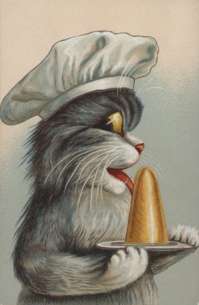 Gato con postre (cromolito) de European School