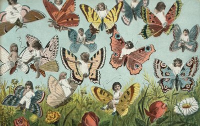 Niños como mariposas (litografía en color) de European School