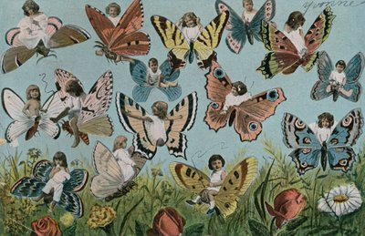 Niños como mariposas (litografía en color) de European School