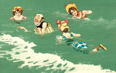 Cómic escena de baño en el mar (litografía en color) de European School