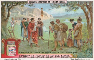 Constantino IV, tarjeta Liebig, principios del siglo XX (cromo) de European School