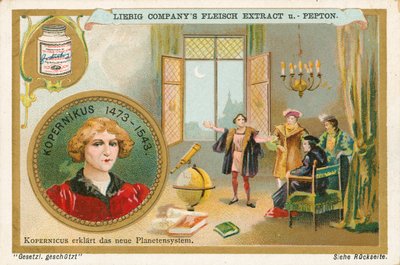 Copérnico, tarjeta Liebig, principios del siglo XX (cromo) de European School