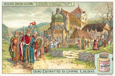 Procesión de coronación del Rey Olaf II de Noruega saliendo de la Catedral de Trondheim de European School