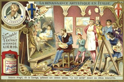 Correggio completando su pintura de la Natividad frente a sus asombrados estudiantes de European School