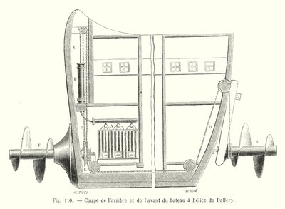 Corte de la parte trasera y delantera del barco de hélice de Dallery (grabado) de European School