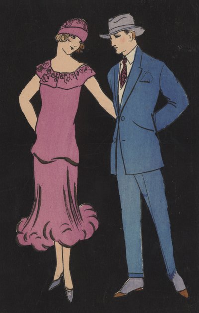 Pareja vestida a la moda (litografía en color) de European School