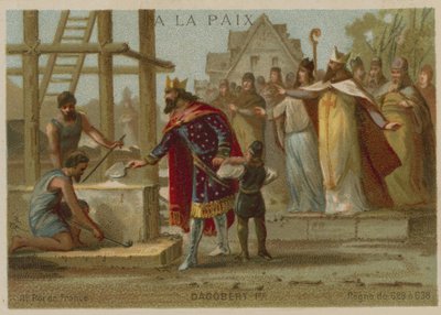 Dagoberto I, rey de los francos, comenzando la construcción de la Basílica de San Denis, Francia de European School