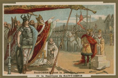 Dagoberto I colocando la primera piedra de la Basílica de San Denis, Francia, siglo VII de European School