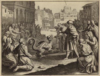 Daniel destruyendo el ídolo de Bel y el dragón (grabado) de European School
