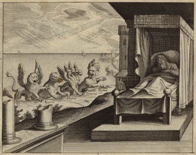El sueño de Daniel de cuatro bestias (grabado) de European School