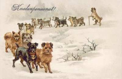 Postal de perro (litografía en color) de European School