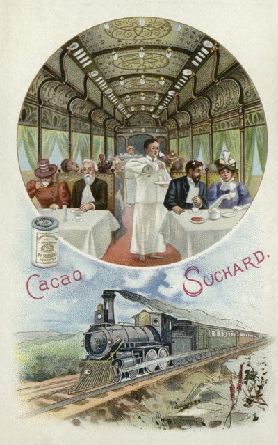 Bebiendo cacao Suchard en el vagón comedor de un tren de European School