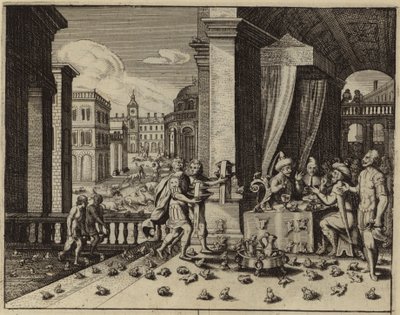 Egipto afligido por la plaga de ranas (grabado) de European School