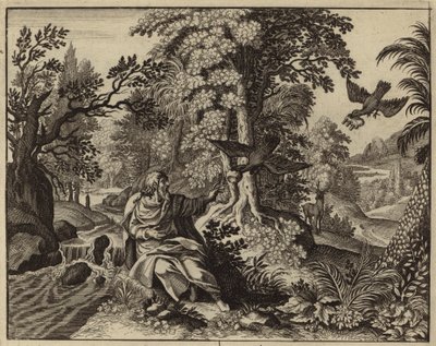 Elijah alimentada por cuervos (grabado) de European School