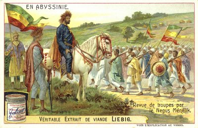 Emperador Menelik II de Etiopía revisando tropas de European School