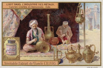 Cobre grabado y repujado, India de European School