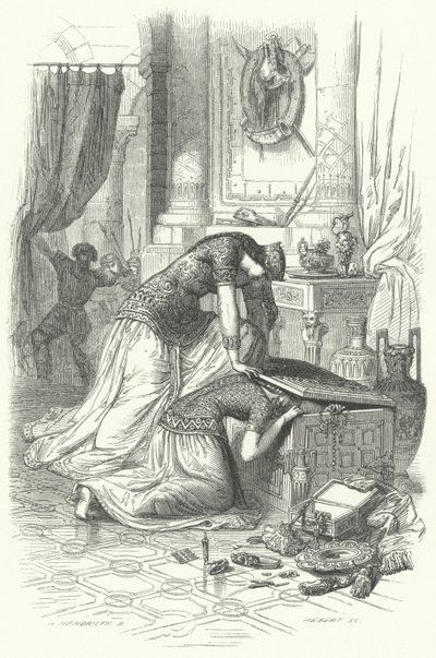 Fredegunda, Reina de Chilperico I, intentando matar a su hija Rigunth, 589 de European School