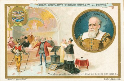 Galileo, tarjeta Liebig, principios del siglo XX (cromo) de European School