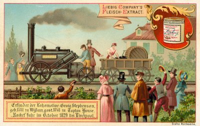 La locomotora de vapor Rocket de George Stephenson, Liverpool de European School