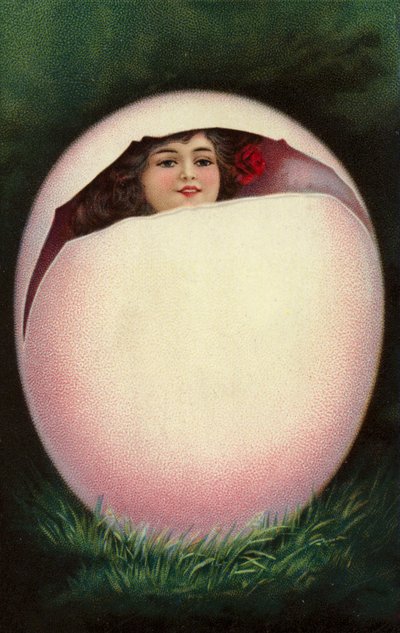 Niña saliendo del huevo de Pascua (cromolito) de European School