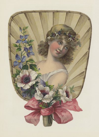 Niña con flores (litografia en color) de European School