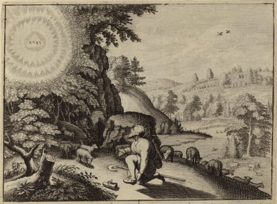 Dios apareciendo a Moisés en la zarza ardiente (grabado) de European School