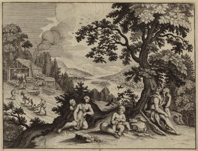 El castigo de Dios de Adán y Eva (grabado) de European School