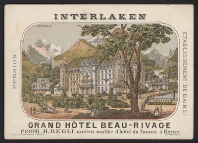 Grand Hotel Beau-Rivage, Interlaken (grabado coloreado) de European School