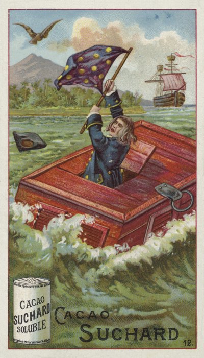Gulliver en su caja de viaje, arrojado al mar por un águila de European School