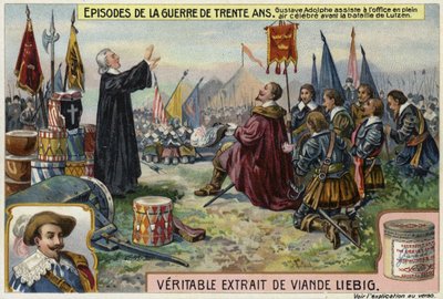 Gustavo Adolfo de Suecia asiste a un servicio al aire libre antes de la Batalla de Lützen, Alemania, 1632 de European School