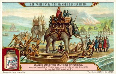 Aníbal Cruzando el Ródano con su Ejército y Elefantes, 218 a.C. de European School