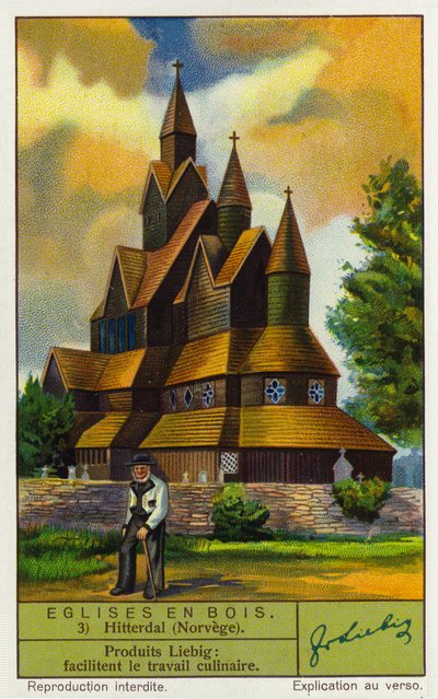 Iglesia de Heddal Stave, Noruega (cromolito) de European School