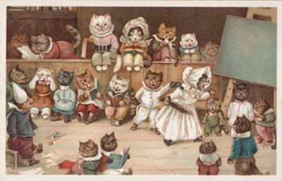 Postal humorística de gatos (litografía en color) de European School