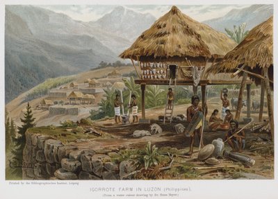Granja Igorrote en Luzón, Filipinas (cromolitografía) de European School
