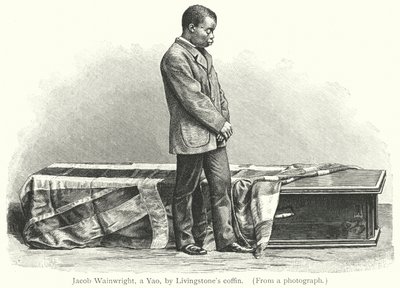 Jacob Wainwright, un Yao, junto al ataúd de Livingstone de European School