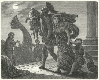 Jason escapando de Colchis con Medea y el Vellocino de Oro en el Argo (grabado) de European School