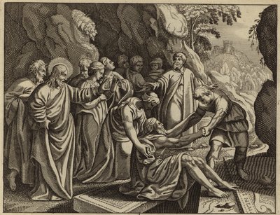 Jesucristo resucitando a Lázaro de entre los muertos (grabado) de European School