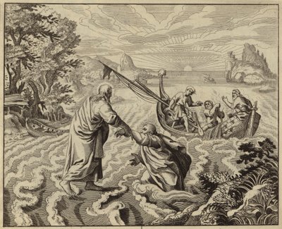 Jesucristo caminando sobre el Mar de Galilea (grabado) de European School