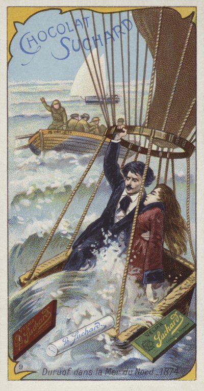 El globo de Jules Duruof descendiendo en el Mar del Norte, 1874 de European School