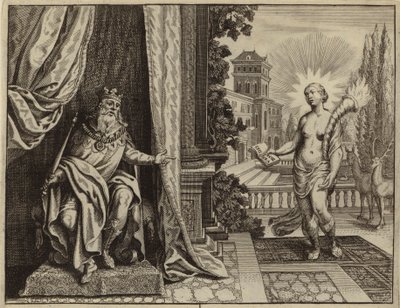 El rey Salomón componiendo el Cantar de los Cantares en éxtasis (grabado) de European School