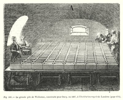La gran pila de Wollaston, construida para Davy, en 1807, en la Institución Real de Londres de European School