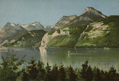 Lago de Lucerna: Axenstein (litografía en color) de European School