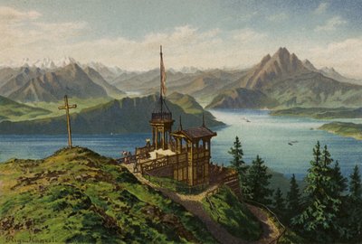 Lago de Lucerna: Rigi-Kanzeli (litografía en color) de European School