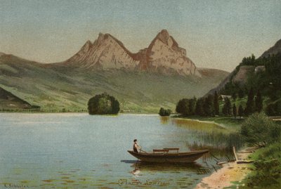 Lago de Lucerna: El lago de Lowerz (litografía en color) de European School